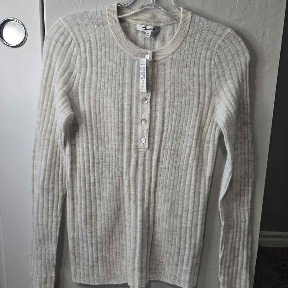 Madewell Ribbed Button-Front Sweater in Cream